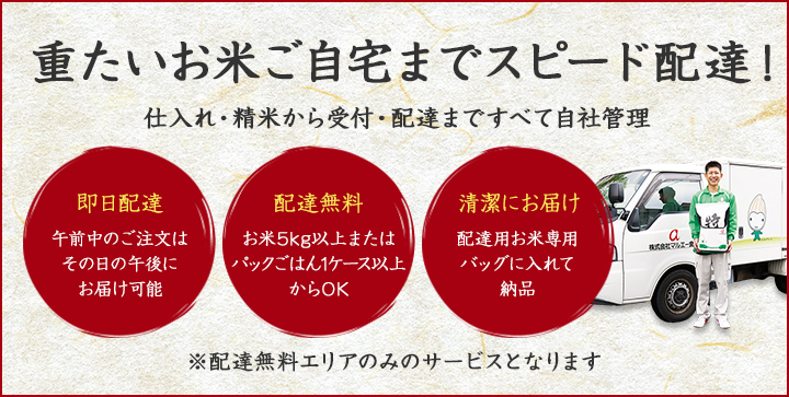 重たいお米ご自宅までスピード配達！仕入れ・精米から受付・配達まですべて自社管理