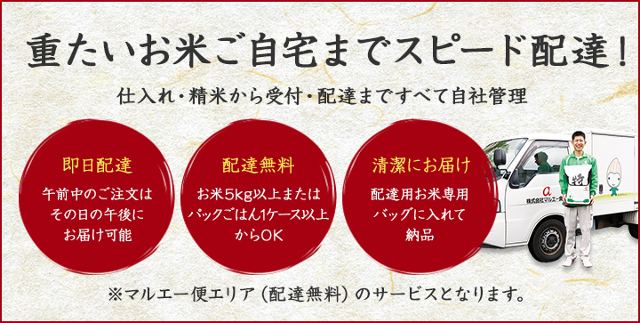 重たいお米ご自宅までスピード配達！仕入れ・精米から受付・配達まですべて自社管理