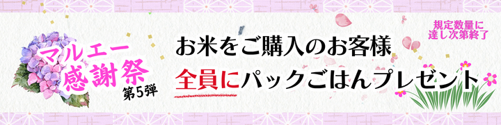 マルエー感謝祭 第5弾 お米をご購入のお客様 全員にパックごはんプレゼント 規定数量に達し次第終了